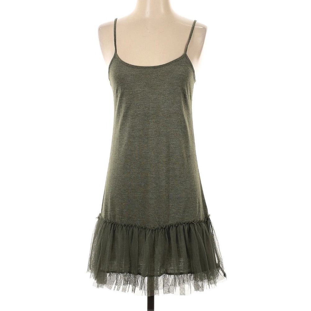 Mystree Cami Slip Tunic Dress Lace Ruffle Bottom Light Grey Size Medium NWT